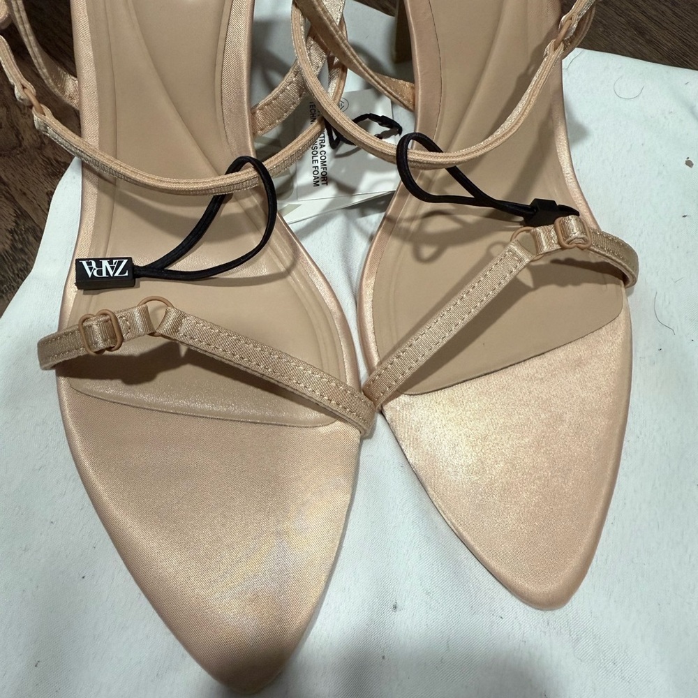 Zara nude strappy Heels with Modern Minimalist Straps - Picture 7 of 11
